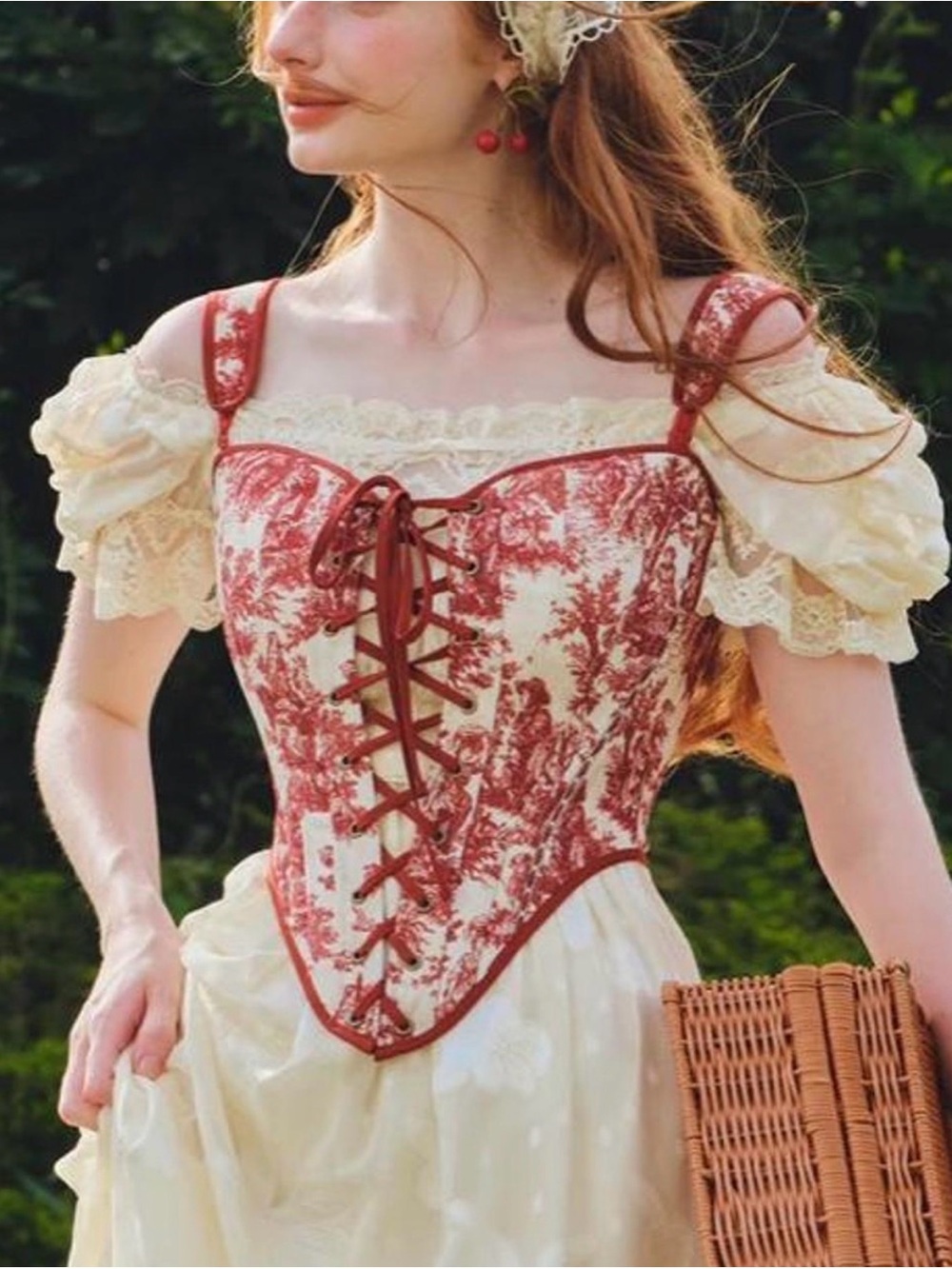Red Lacemade Lace-Up Corset Top